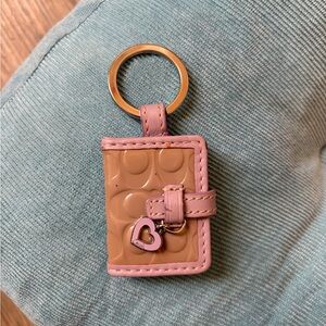 Pink and Tan Keychain with Heart Charm